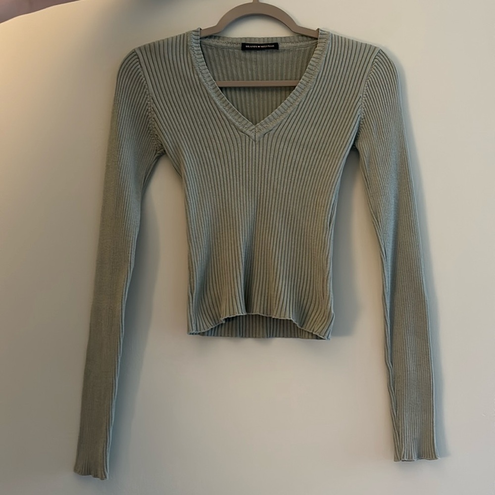 Brandy Melville V-Neck Long Sleeve Sweater Green/Blue